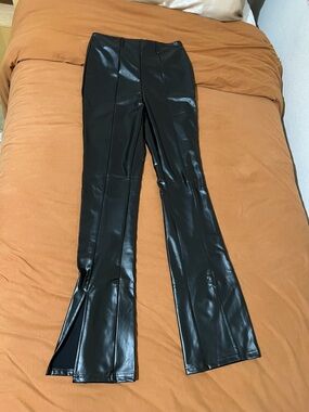 Black Faux Leather Flared Pants
